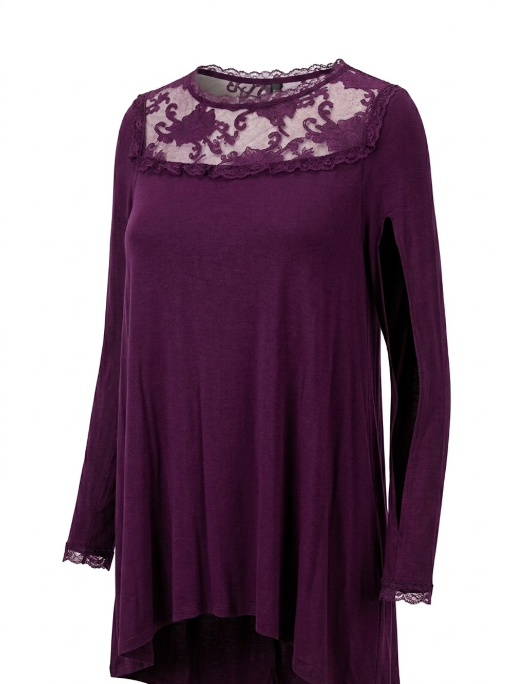 Chelsea & Theodore Deep Plum Lace Yoke Long-Sleeve Top